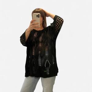 Black Crochet Knit Top